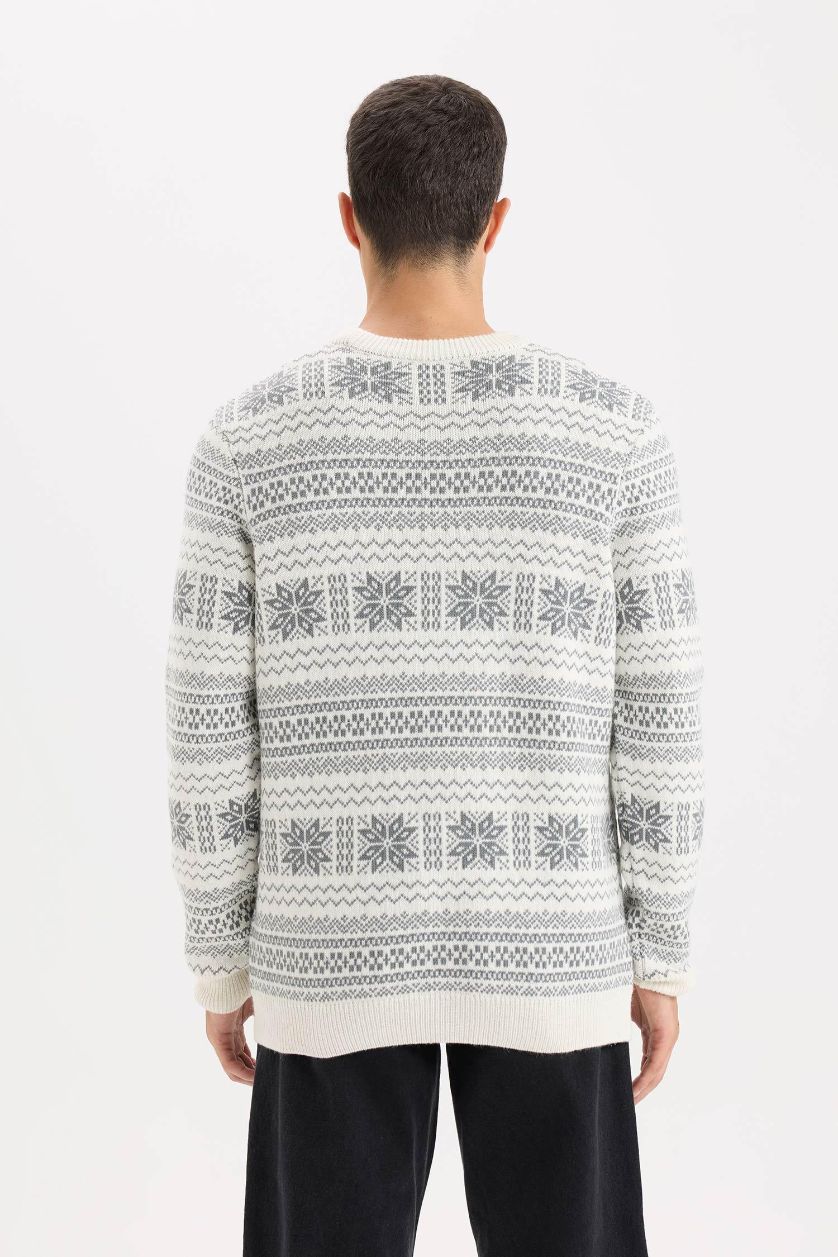 HOMME Écru Pull en Tricot à thème de Noël Coupe standard