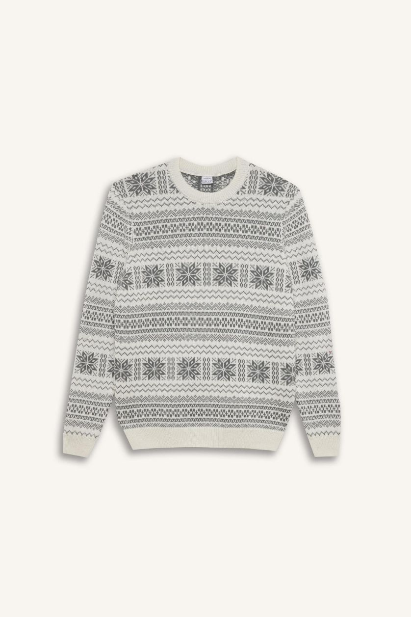 HOMME Écru Pull en Tricot à thème de Noël Coupe standard