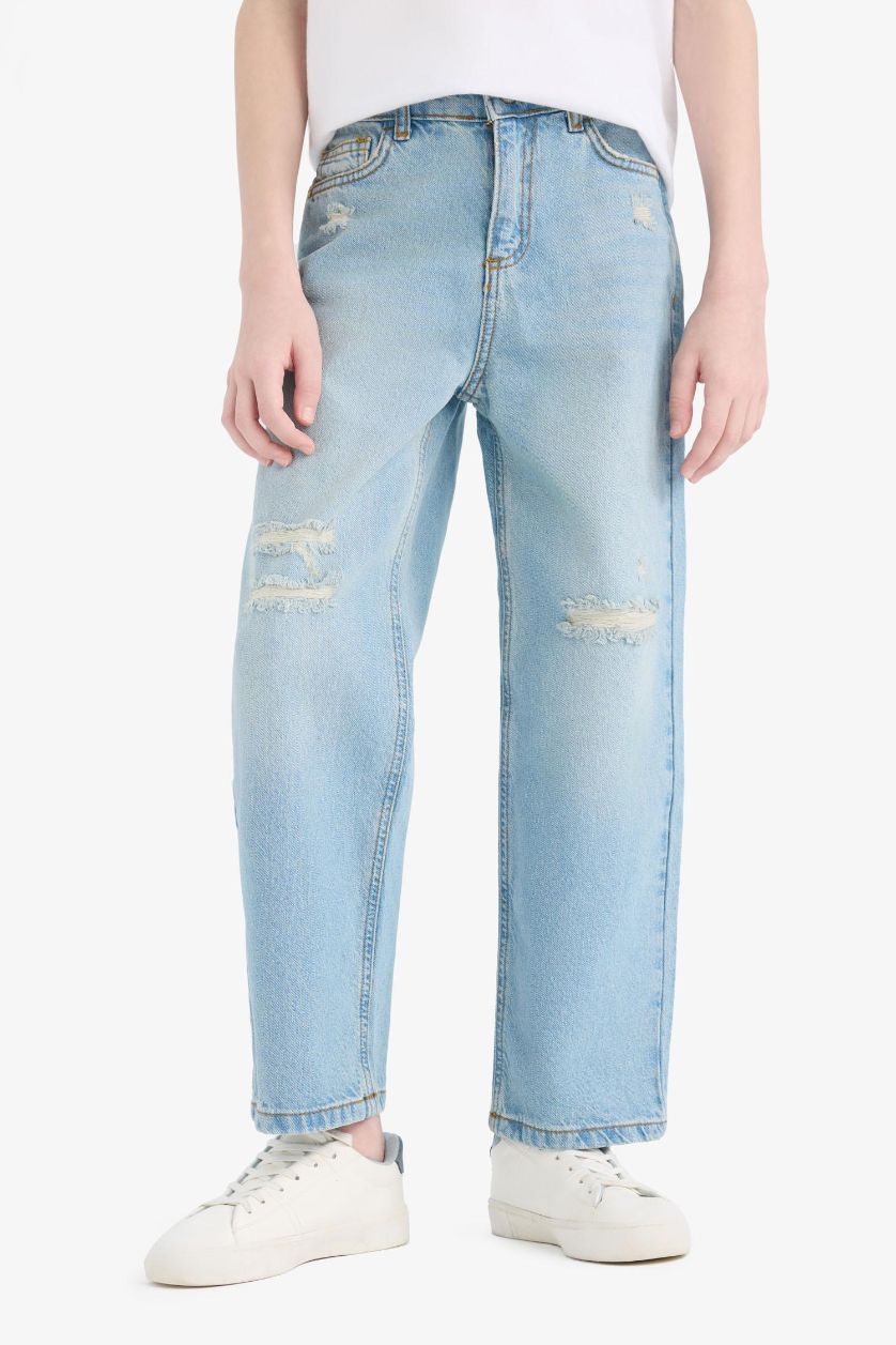 Erkek Çocuk - Genç Erkek Mavi Wide Leg Geniş Paça Jean Pantolon Erkek Çocuk