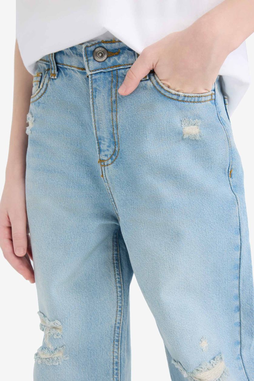 Erkek Çocuk - Genç Erkek Mavi Wide Leg Geniş Paça Jean Pantolon Erkek Çocuk