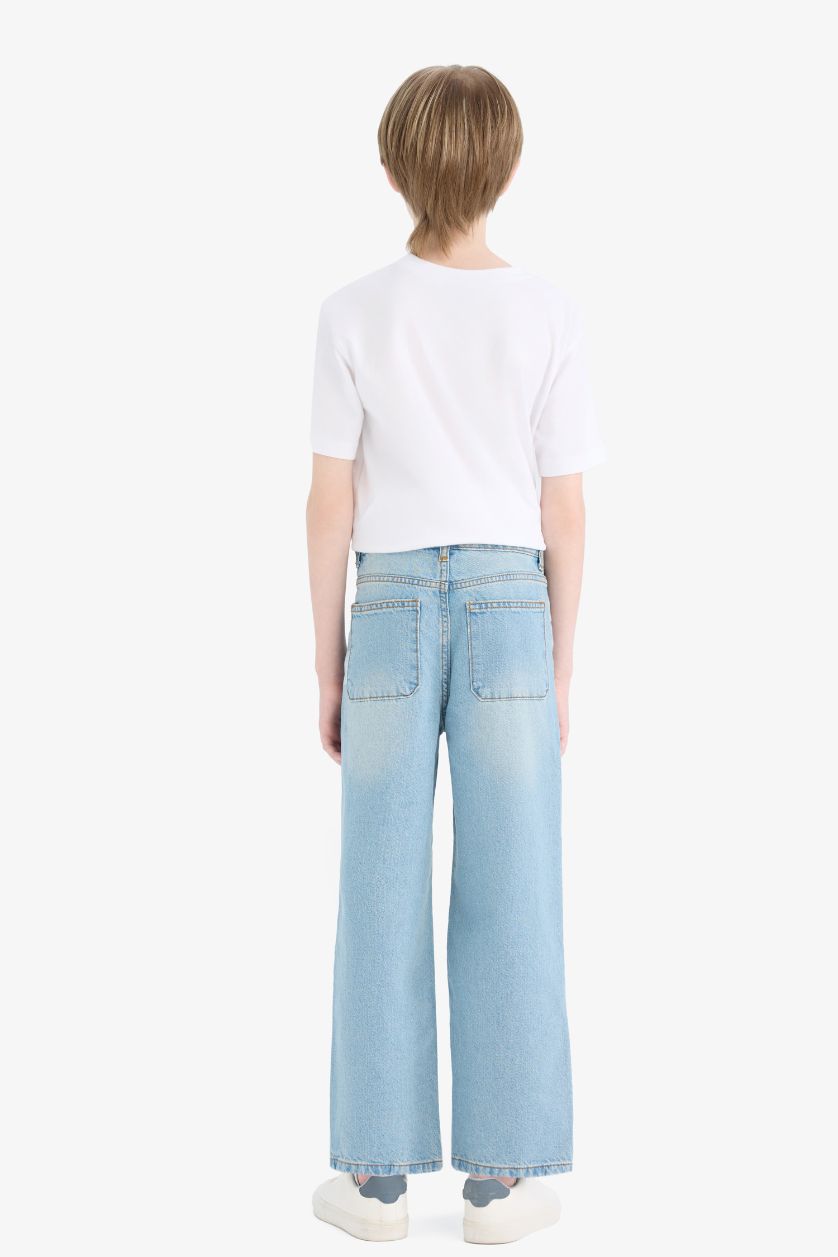 Erkek Çocuk - Genç Erkek Mavi Wide Leg Geniş Paça Jean Pantolon Erkek Çocuk