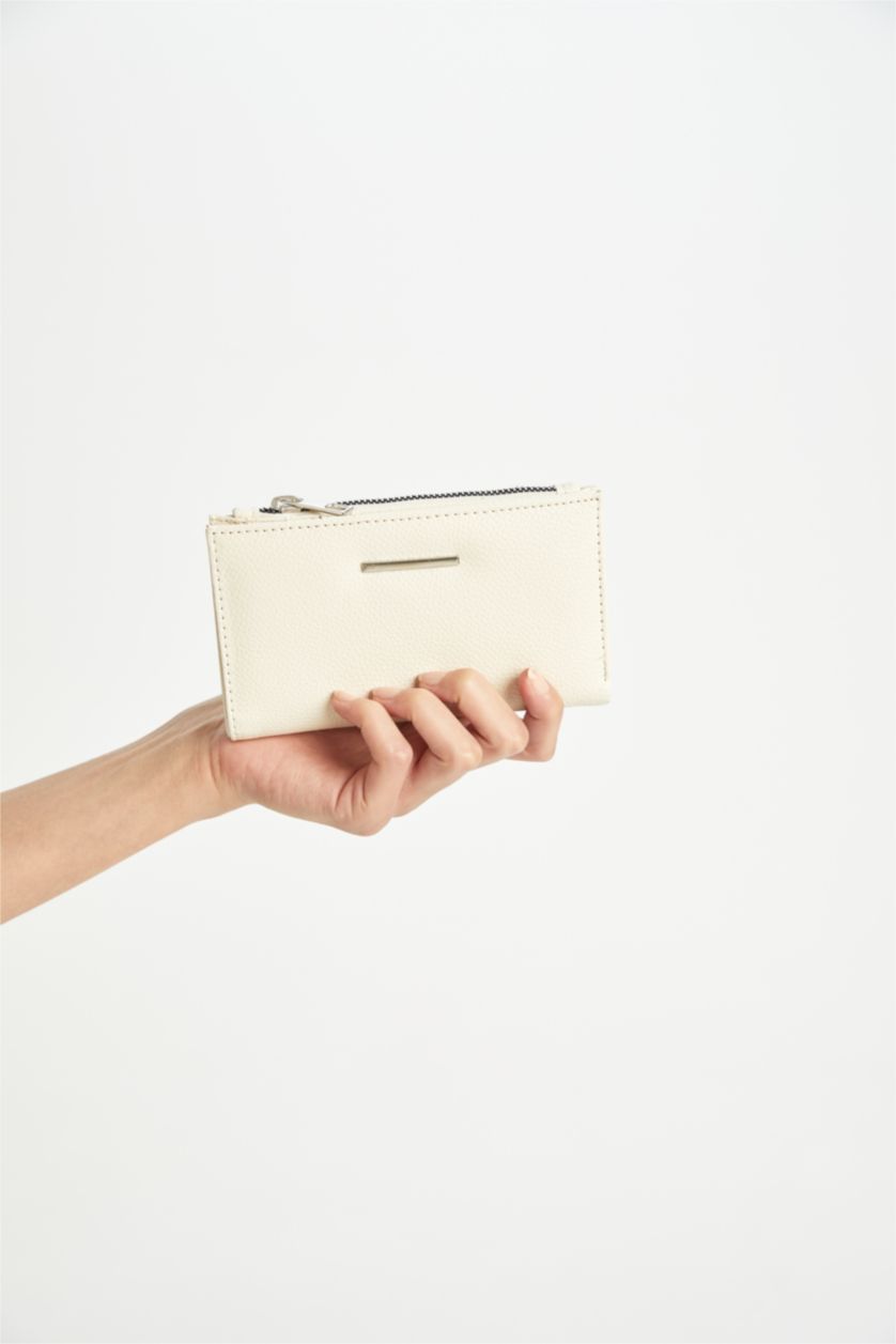 Kadın Bej Kadın Fermuarlı Suni Deri Cüzdan