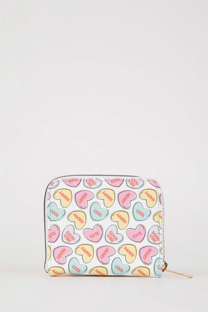 Kadın Karma Kadın Kalp Desenli Suni Deri Cüzdan