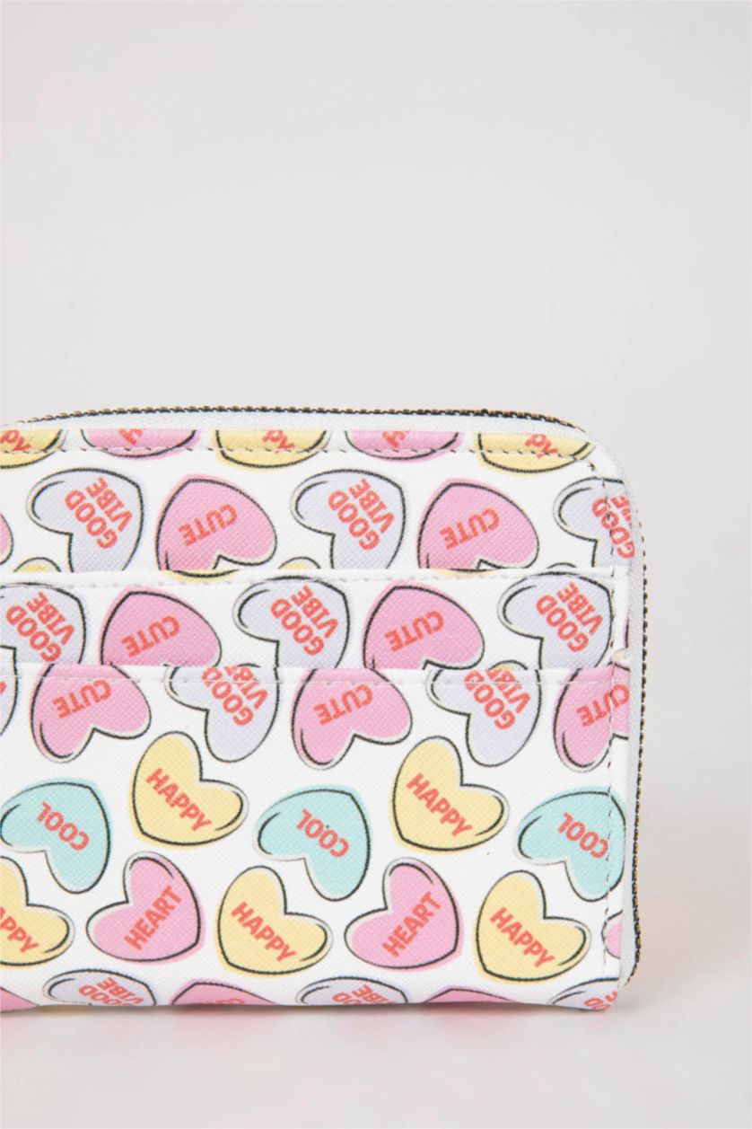 Kadın Karma Kadın Kalp Desenli Suni Deri Cüzdan