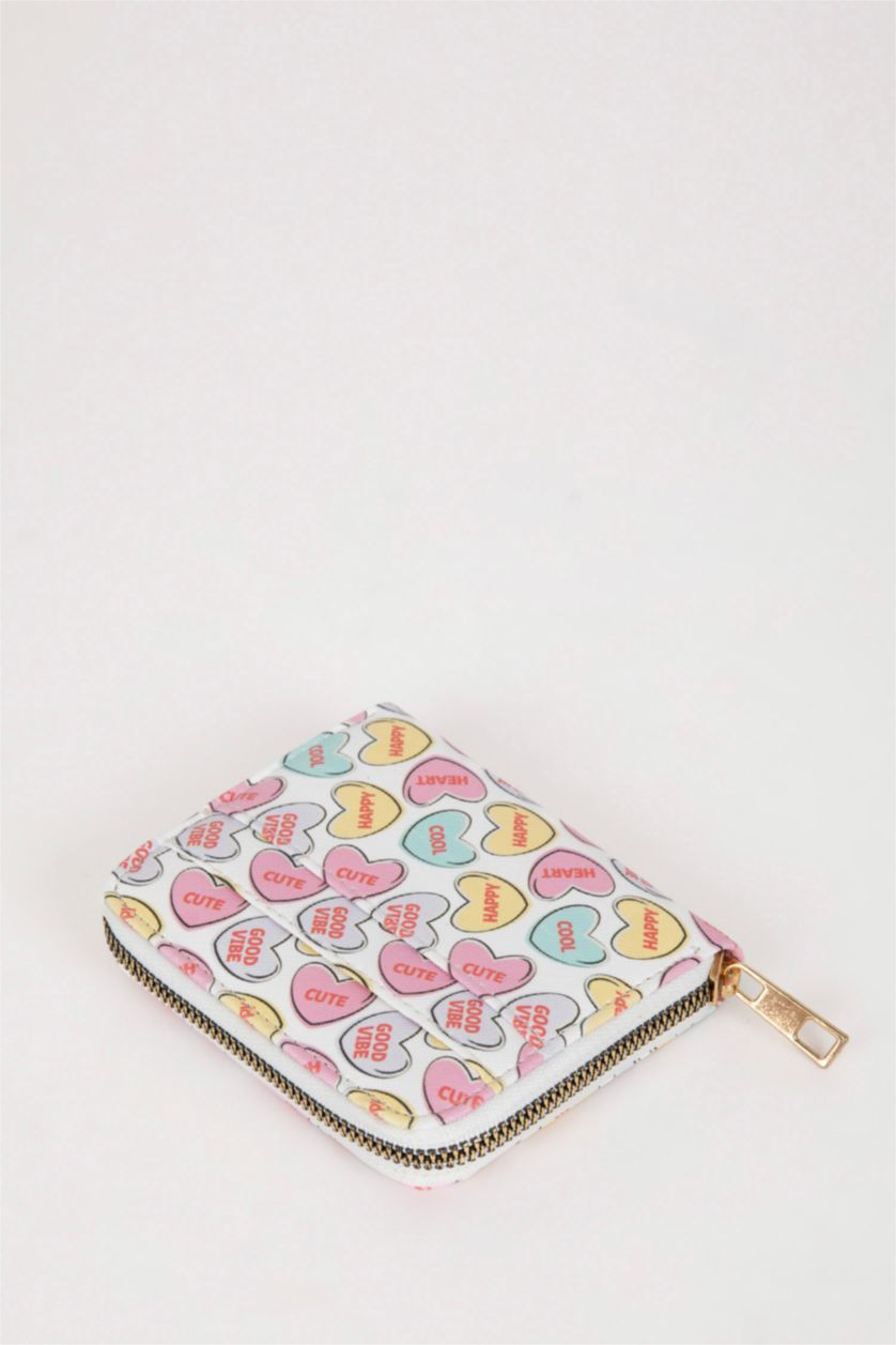 Kadın Karma Kadın Kalp Desenli Suni Deri Cüzdan