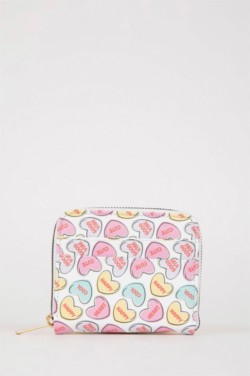 Kadın Karma Kadın Kalp Desenli Suni Deri Cüzdan