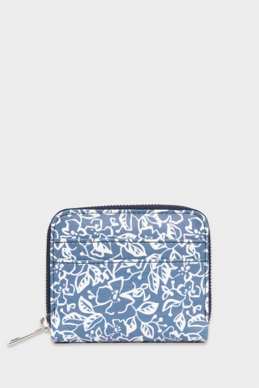 Kadın Mavi Kadın Çiçek Desenli Suni Deri Cüzdan