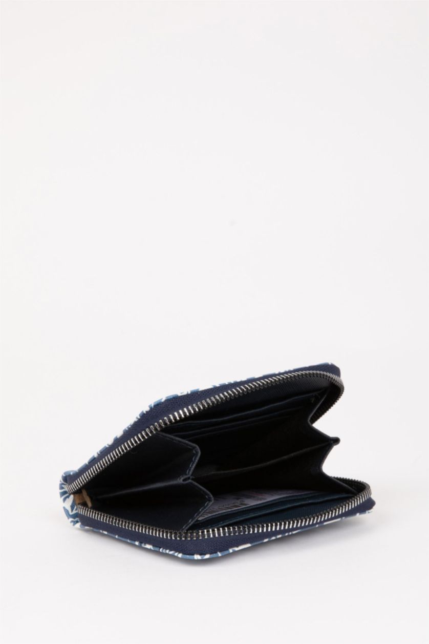 Kadın Mavi Kadın Çiçek Desenli Suni Deri Cüzdan