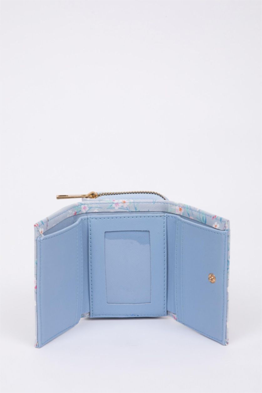Kadın Mavi Kadın Çiçek Desenli Suni Deri Cüzdan
