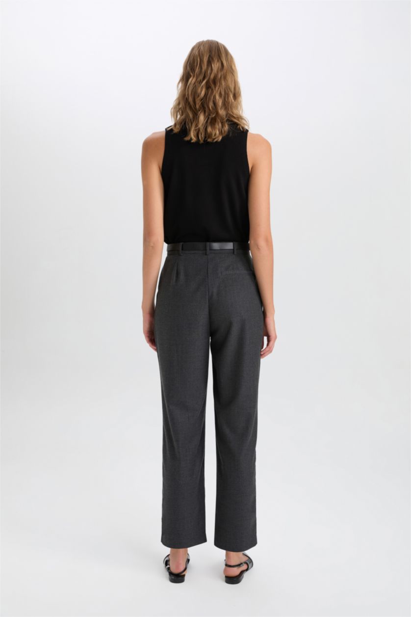 Kadın Antrasit Wide Leg Kışlık Pantolon Yüksek Bel Düz Paça