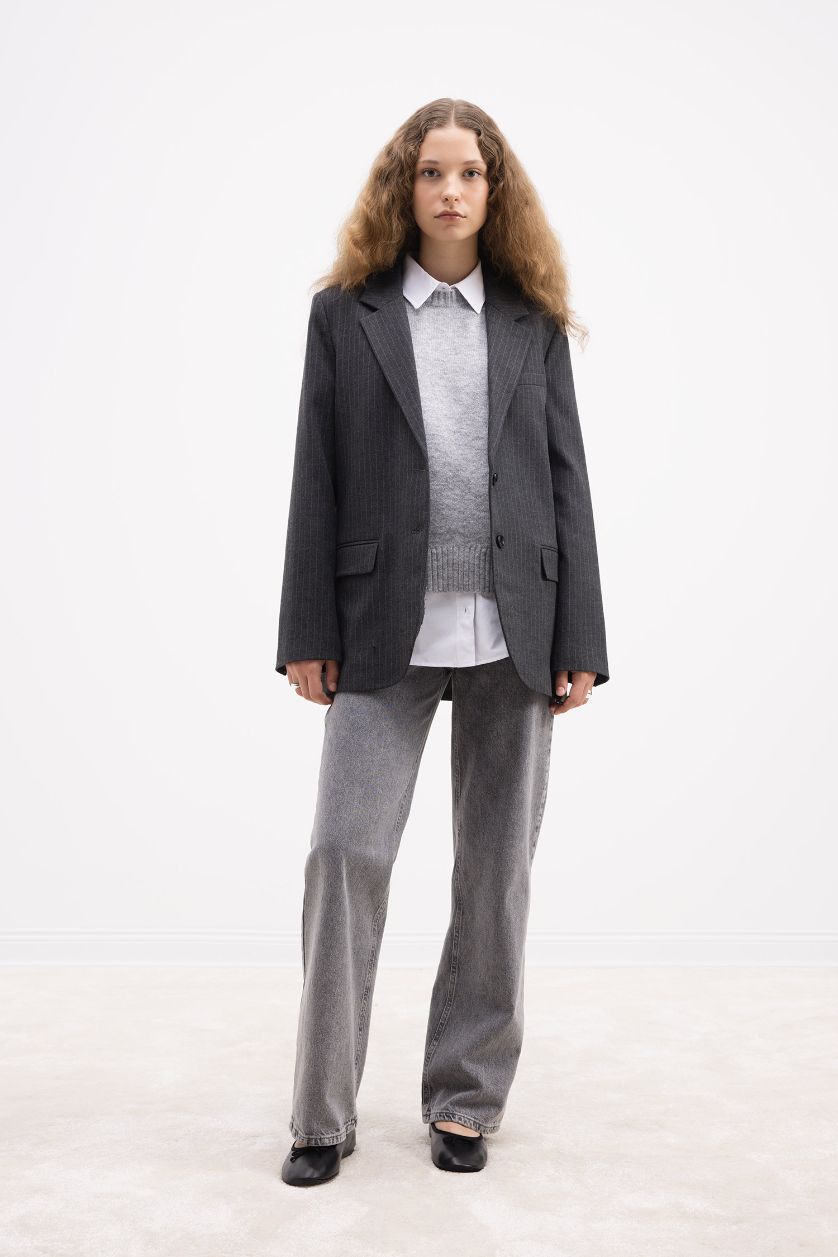 FEMME Anthracite Veste Blazer Oversize manches longues