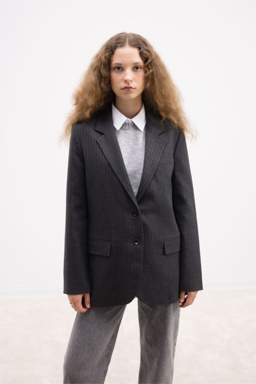 FEMME Anthracite Veste Blazer Oversize manches longues