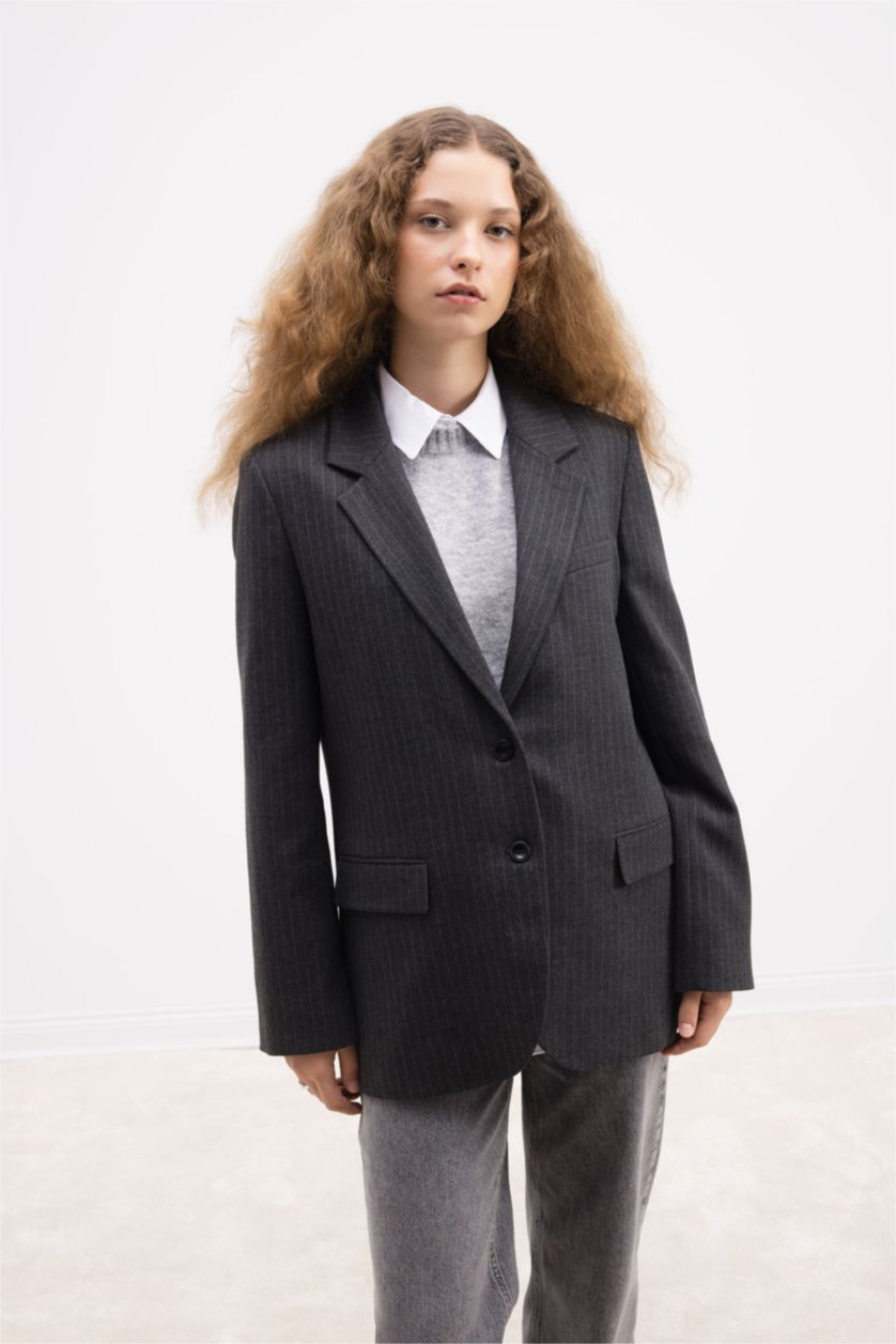 FEMME Anthracite Veste Blazer Oversize manches longues