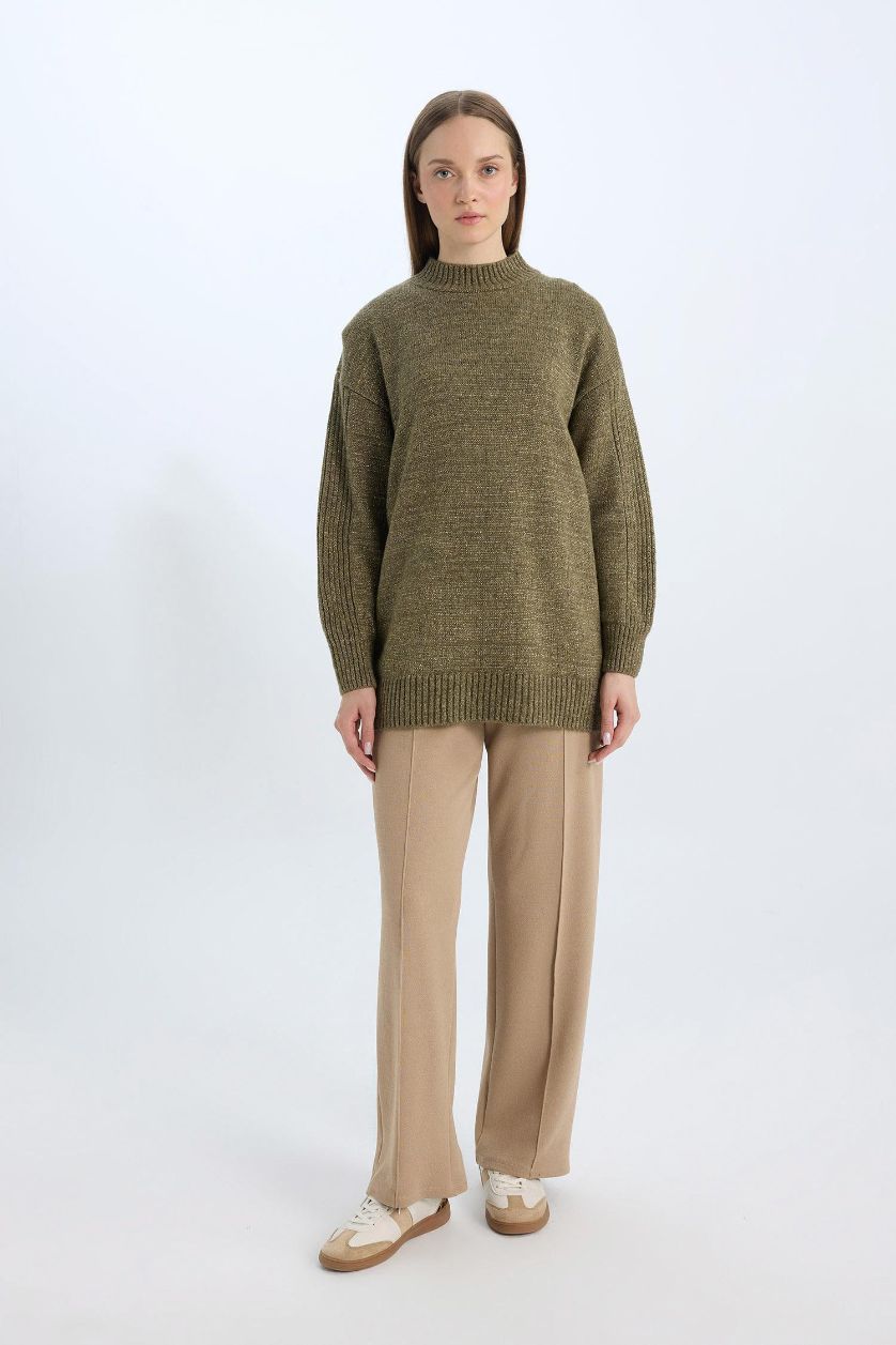 Kadın Vizon Relax Fit Beli Lastikli Basic Düz Krep Palazzo Pantolon