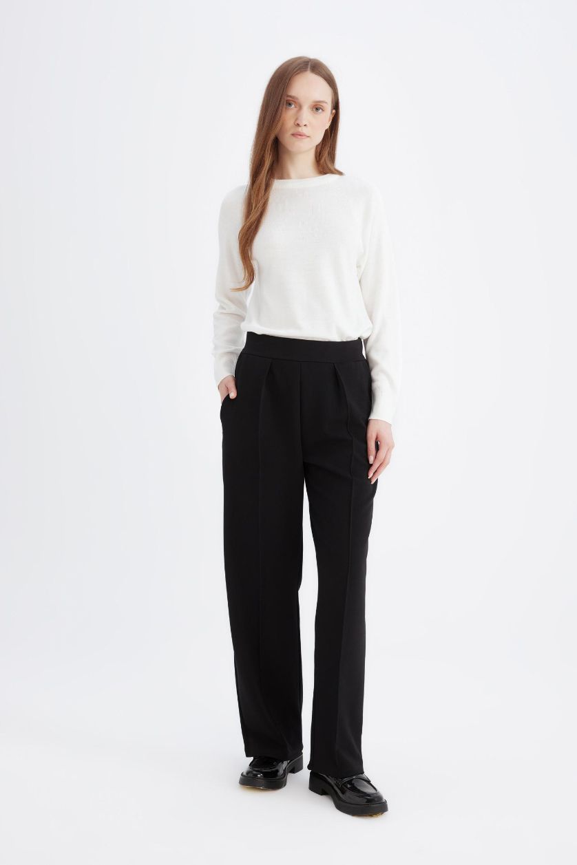 نساء أسود Relax Fit Crepe Trousers