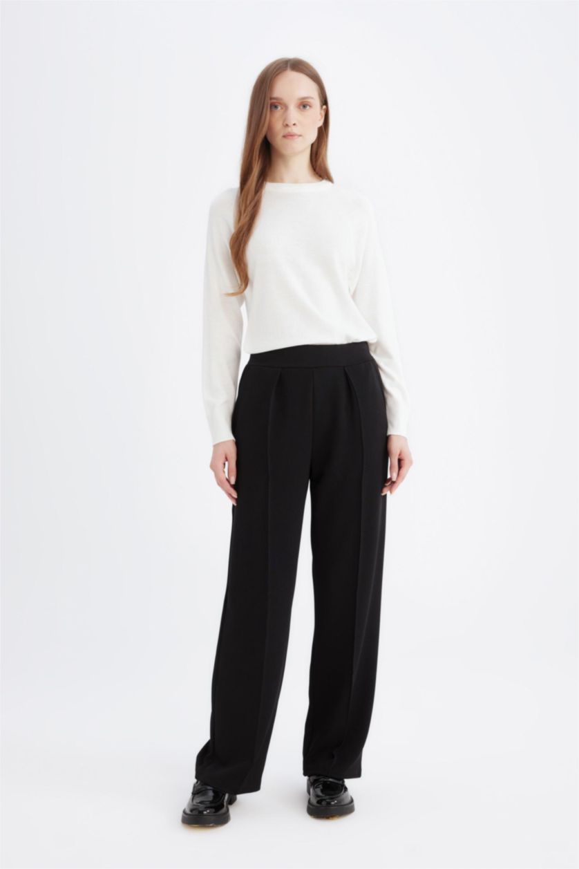 نساء أسود Relax Fit Crepe Trousers
