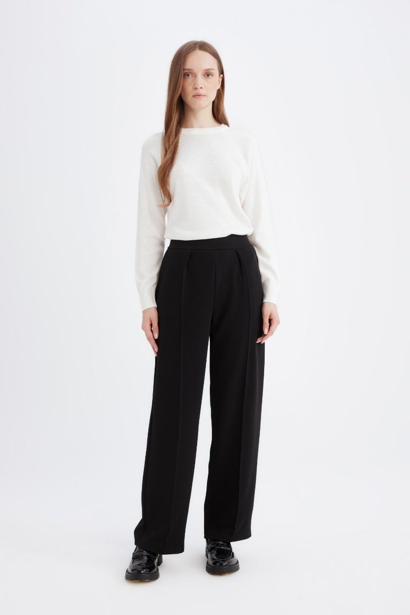 نساء أسود Relax Fit Crepe Trousers