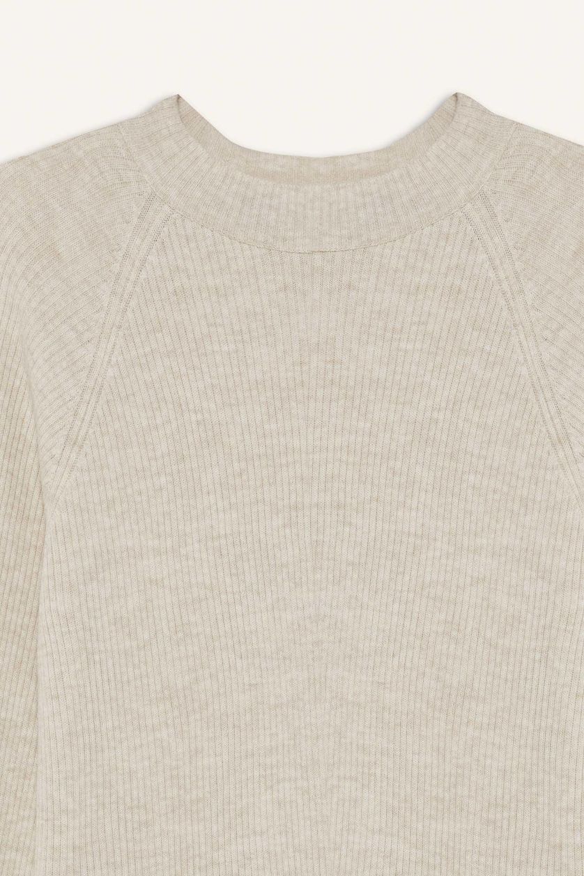 نساء بيج بلوفر قصة عادية بياقة مستديرة