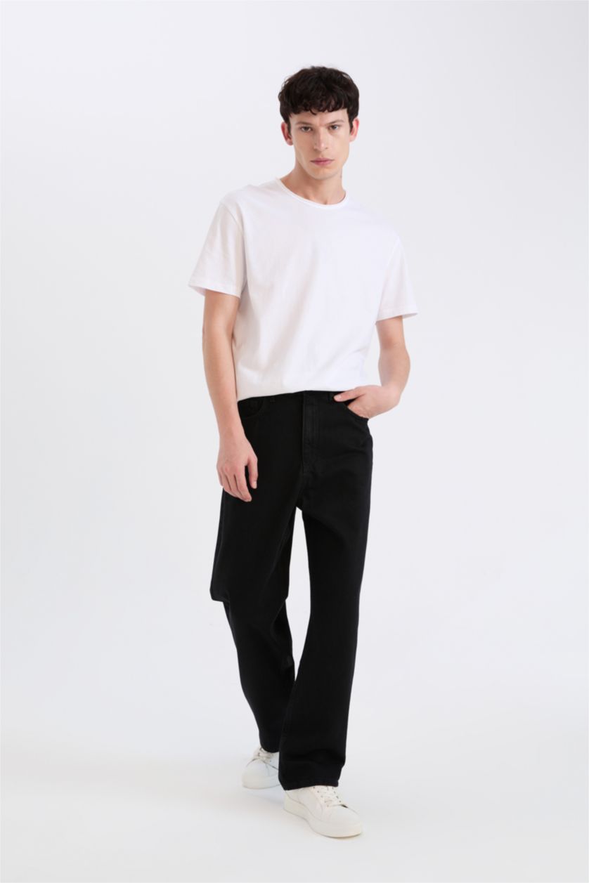 HOMME Noir Pantalon Jean baggy à jambes larges