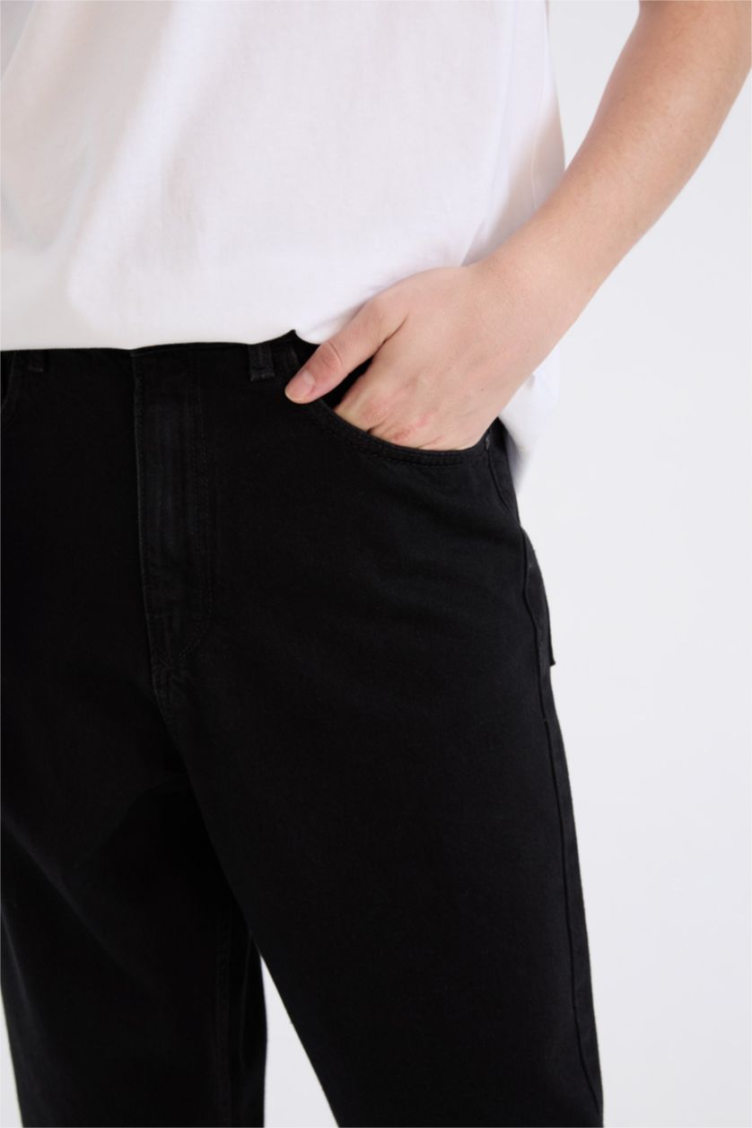HOMME Noir Pantalon Jean baggy à jambes larges