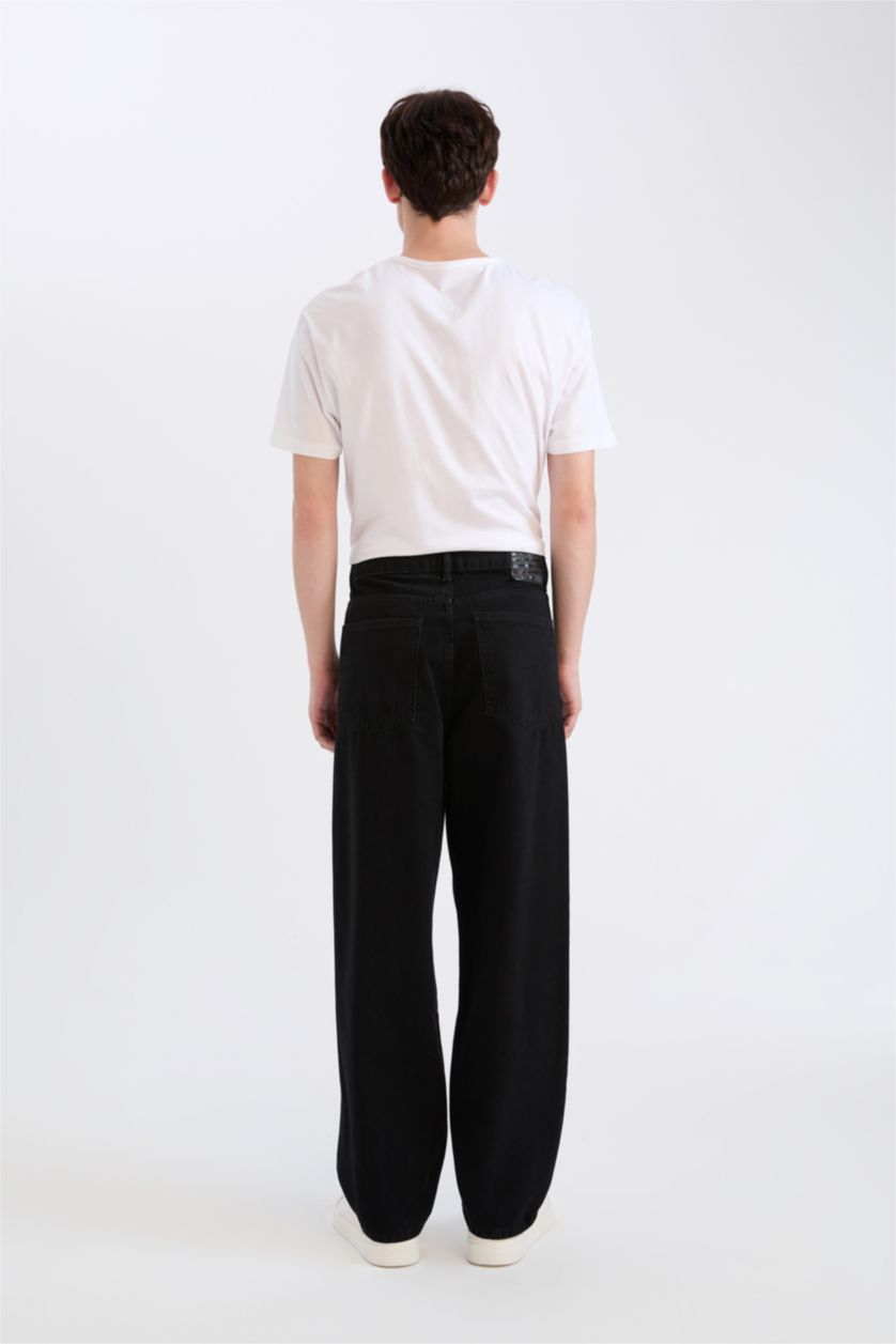 HOMME Noir Pantalon Jean baggy à jambes larges