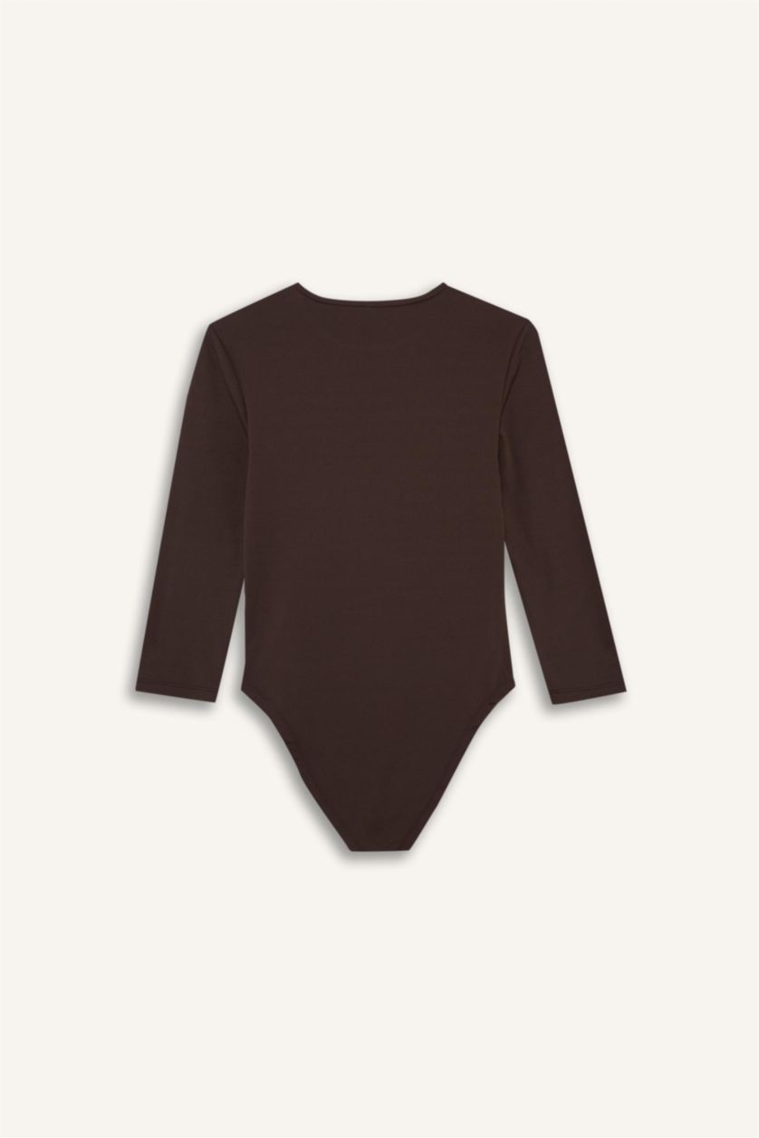 WOMAN Brown Crew Neck Long Sleeve Bodysuit