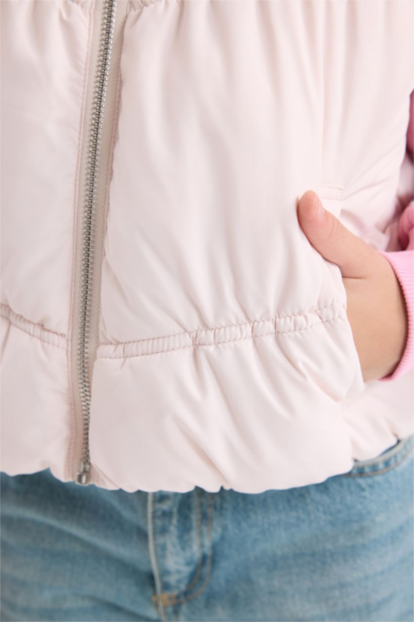 Kız Çocuk - Genç Kız Ekru Su Geçirmez Kapüşonlu Fermuarlı Şişme Yelek Kız Çocuk