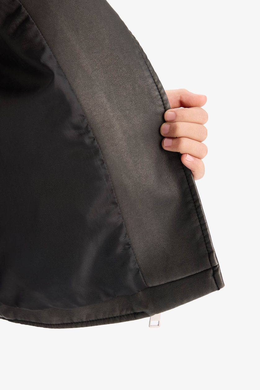 بناتي أسود جاكيت بناتي جلد صناعي وتر بروف بسوسته