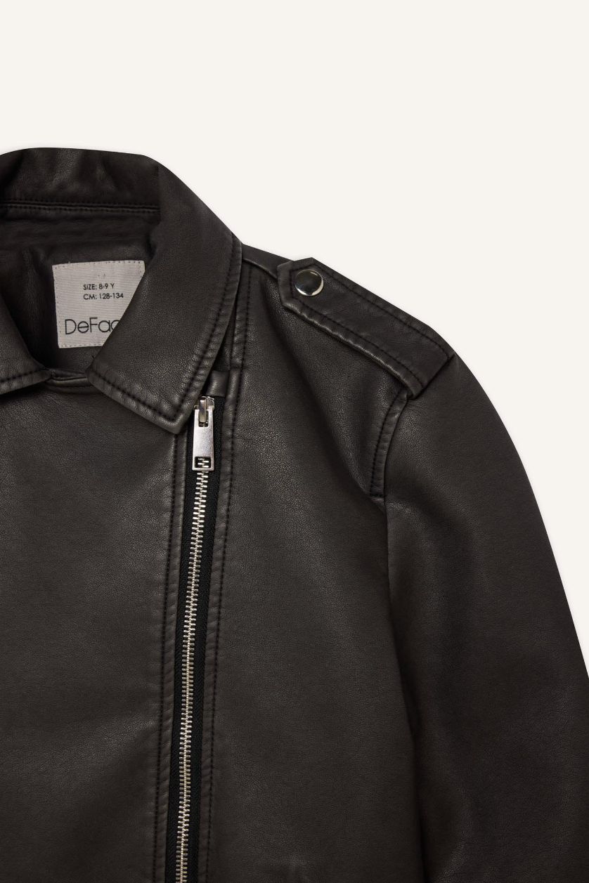 بناتي أسود جاكيت بناتي جلد صناعي وتر بروف بسوسته