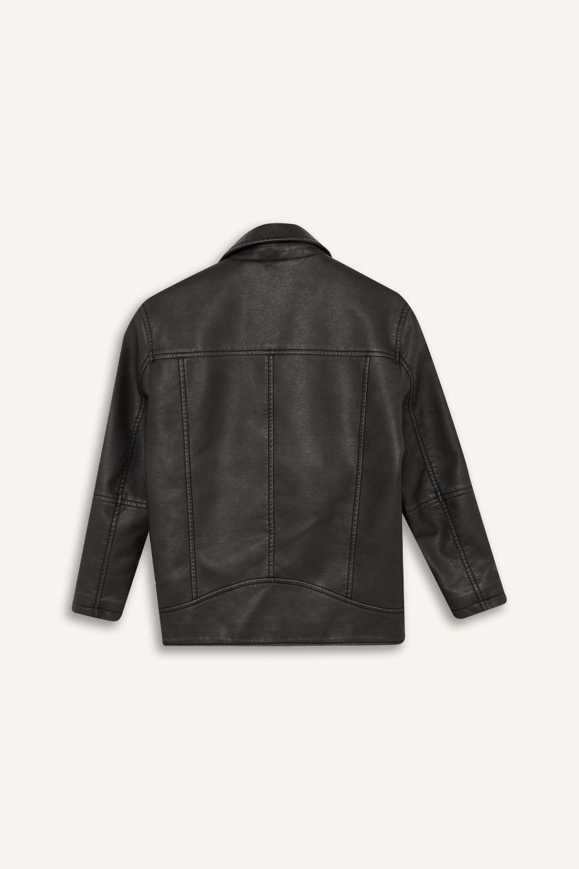 بناتي أسود جاكيت بناتي جلد صناعي وتر بروف بسوسته