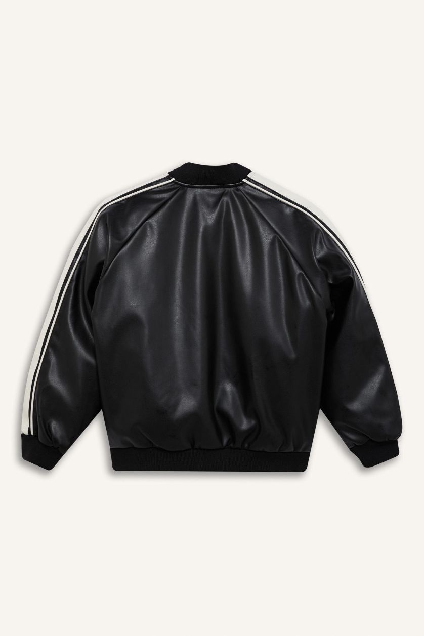 GIRLS & TEENS Black Girl College Collar Waterproof Bomber Jacket