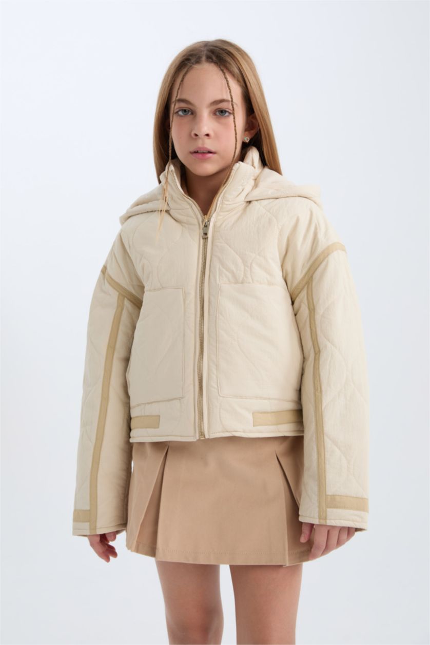 Kız Çocuk - Genç Kız Kum Su Geçirmez Kapüşonlu Fermuarlı Cepli Mont Kız Çocuk