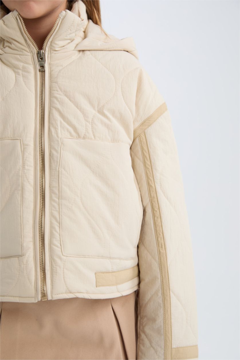 Kız Çocuk - Genç Kız Kum Su Geçirmez Kapüşonlu Fermuarlı Cepli Mont Kız Çocuk