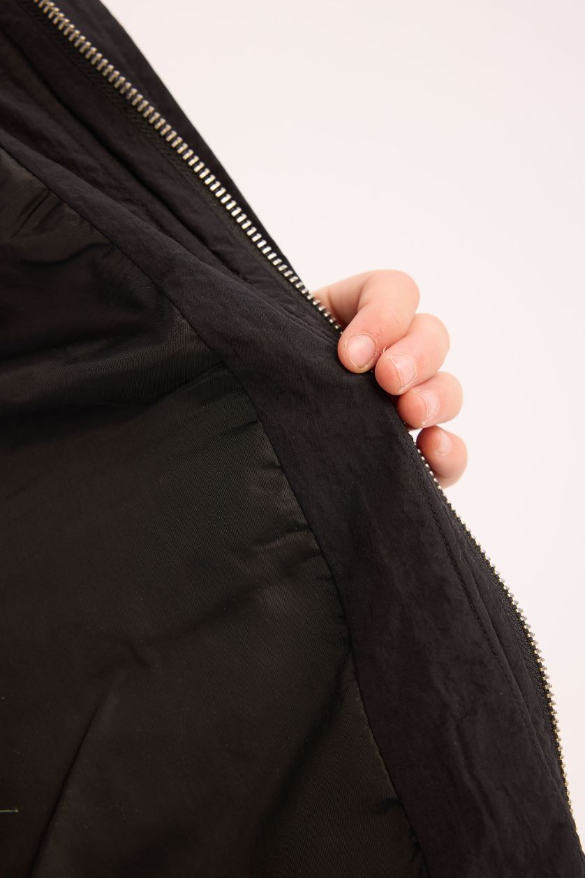 Kız Çocuk - Genç Kız Siyah Su İtici Kapüşonlu Fermuarlı Çıtçıtlı Cepli Yağmurluk Kız Çocuk