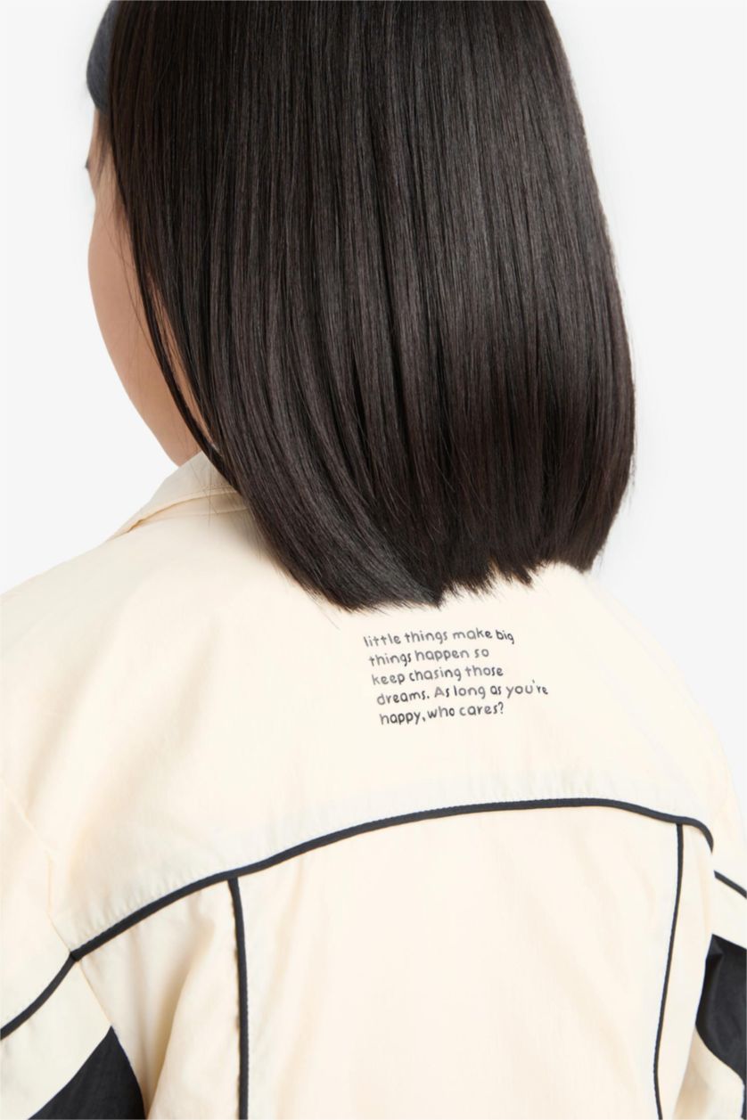 Kız Çocuk - Genç Kız Ekru Su Geçirmez Kapüşonlu Fermuarlı Cepli Yağmurluk Kız Çocuk