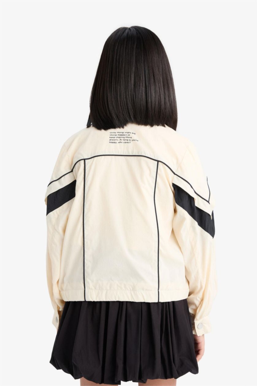 Kız Çocuk - Genç Kız Ekru Su Geçirmez Kapüşonlu Fermuarlı Cepli Yağmurluk Kız Çocuk