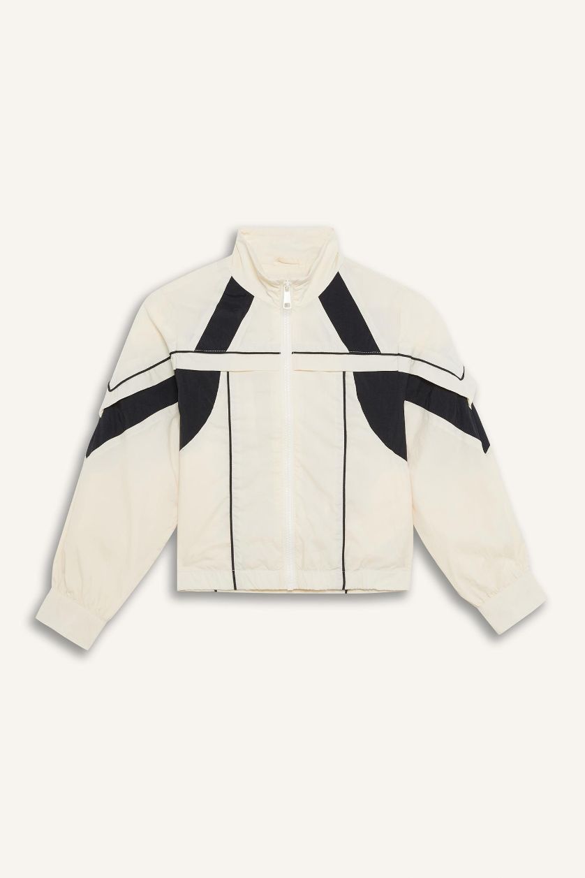 Kız Çocuk - Genç Kız Ekru Su Geçirmez Kapüşonlu Fermuarlı Cepli Yağmurluk Kız Çocuk