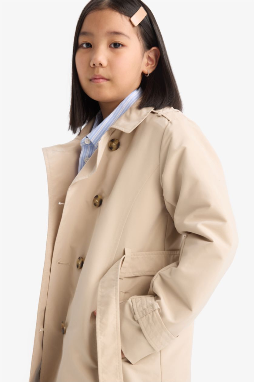 GIRLS & TEENS Ecru Regular Fit Waterproof Trench Coat