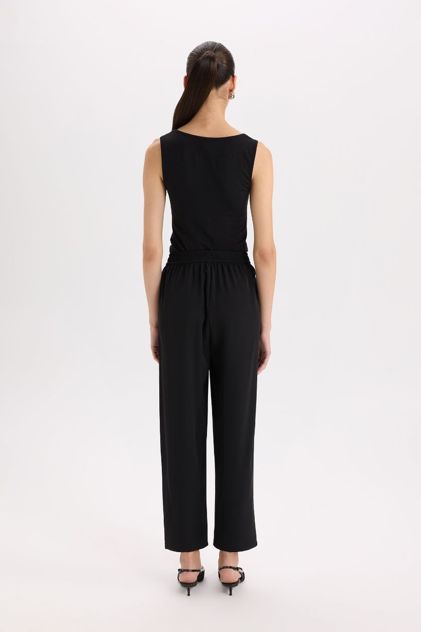 FEMME Noir Pantalon classique court avec poches