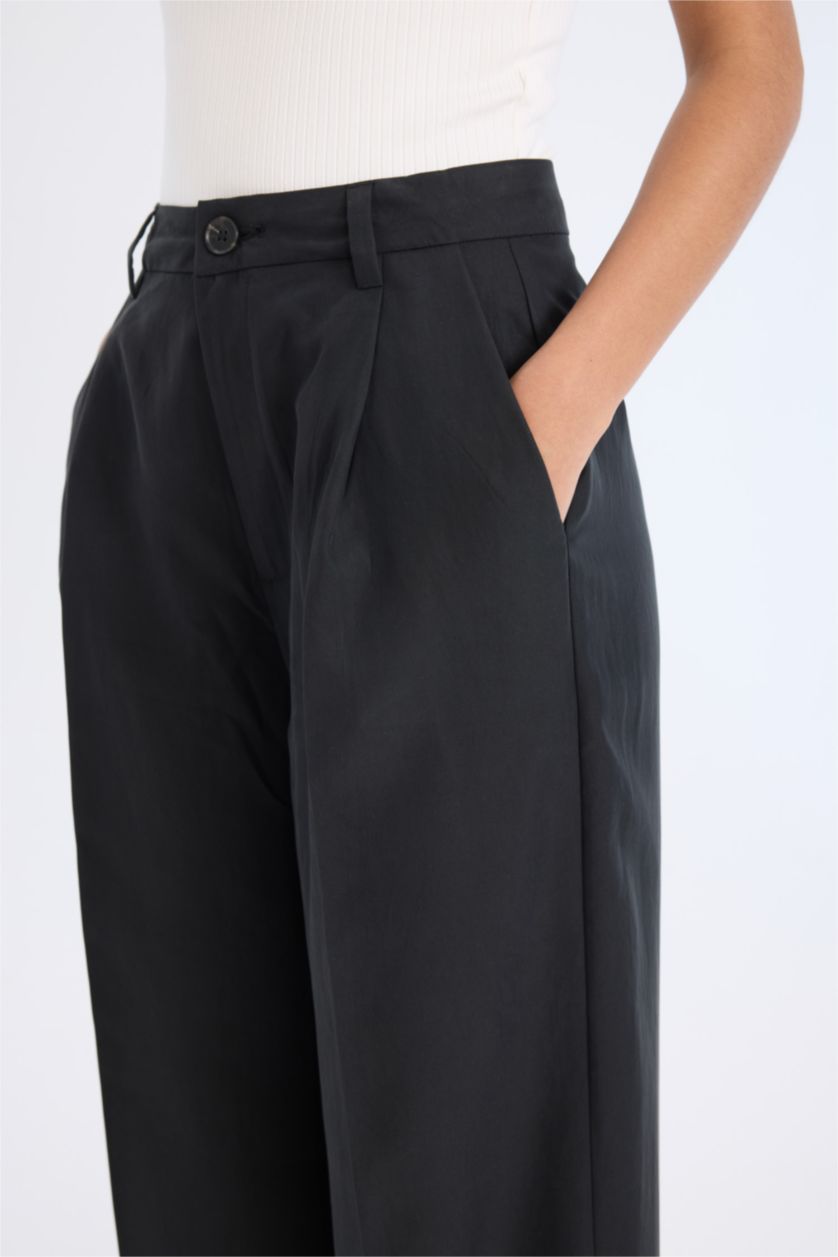 Woman Black Wide Leg High Waist Long Modal Trousers