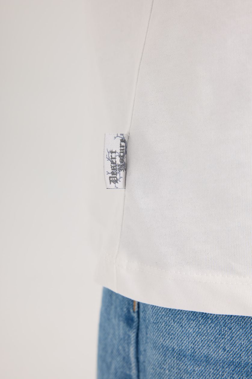 رجالي بيج فاتح تيشيرت قطن اوفر سايز نص كم برقبة مستديرة