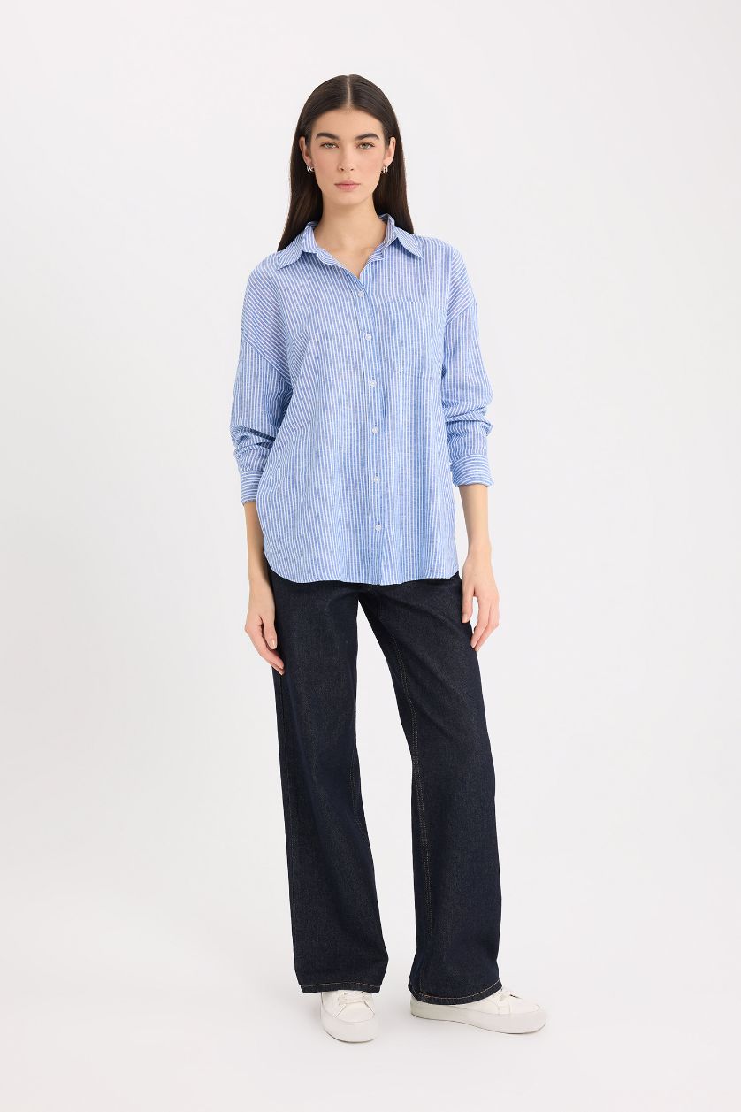 Әйелдерге Көк үлкен пішім Ұзын жеңді көйлек