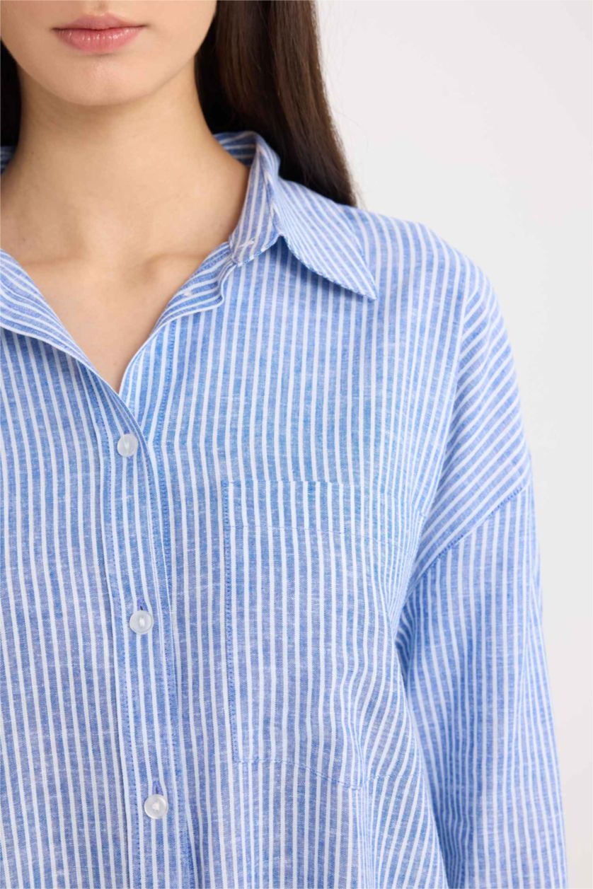 Әйелдерге Көк үлкен пішім Ұзын жеңді көйлек