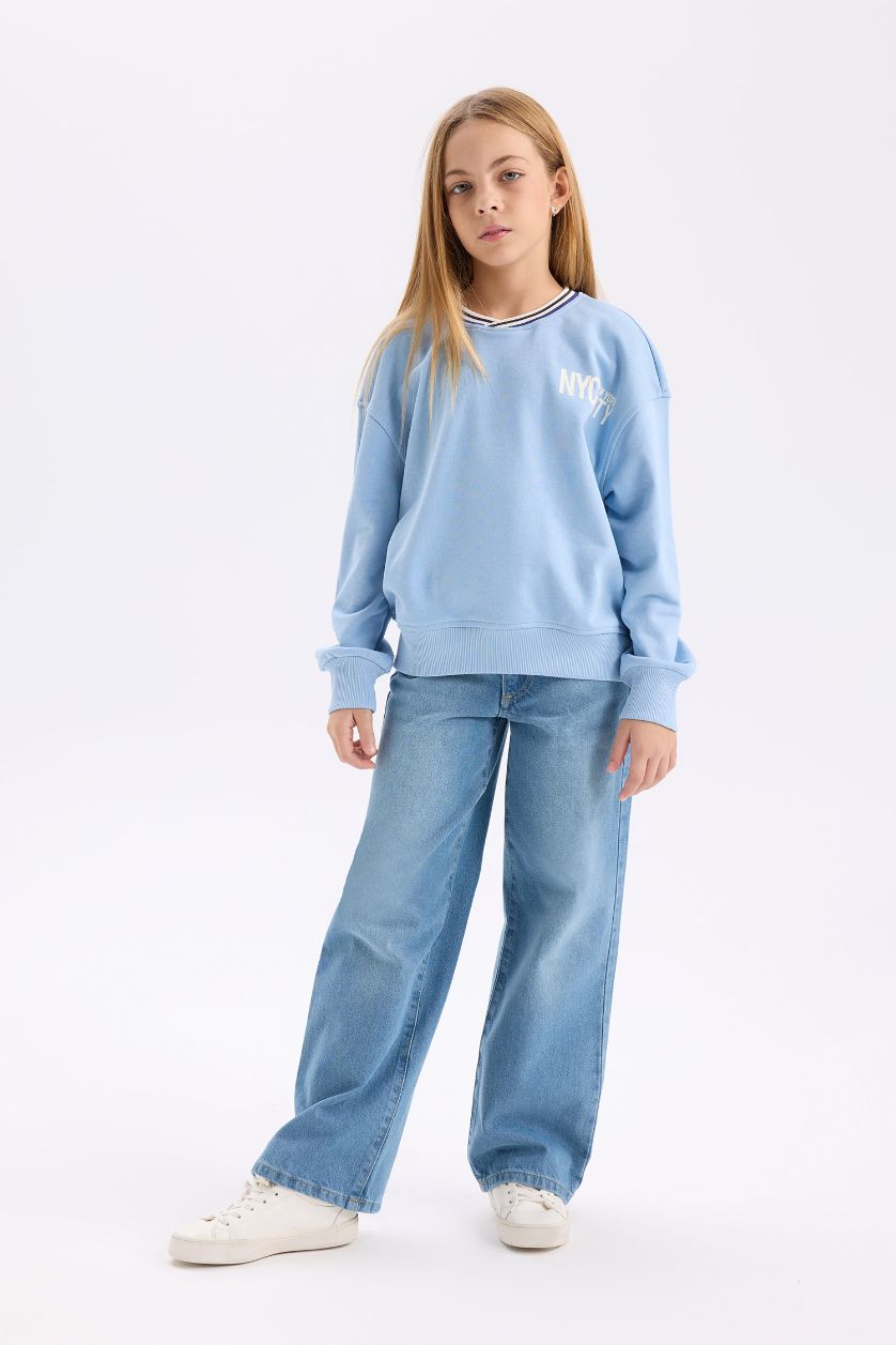 GIRLS & TEENS Light Blue Girl Relax Fit V Neck Sweatshirt