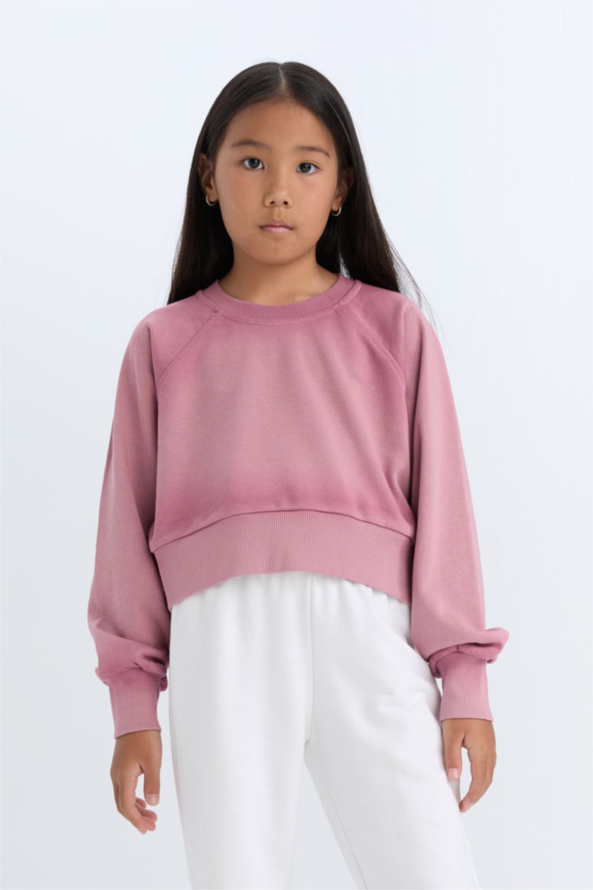 GIRLS & TEENS Rose Girl Relax Fit Crew Neck Crop Basic Sweatshirt