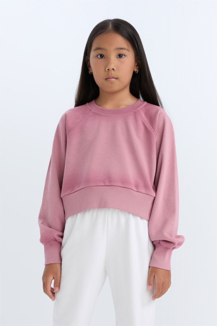 GIRLS & TEENS Rose Girl Relax Fit Crew Neck Crop Basic Sweatshirt