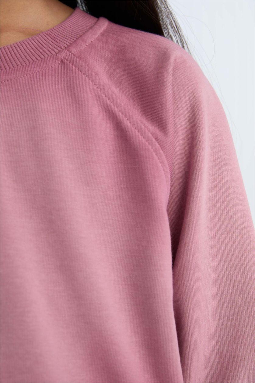 GIRLS & TEENS Rose Girl Relax Fit Crew Neck Crop Basic Sweatshirt