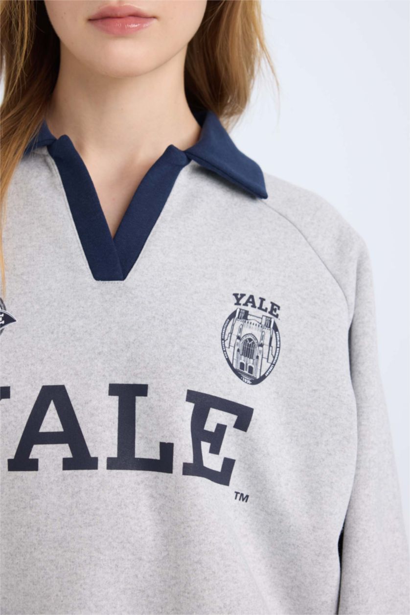 نساء ميلانج رمادي سويت شيرت واسع برقبة بولو