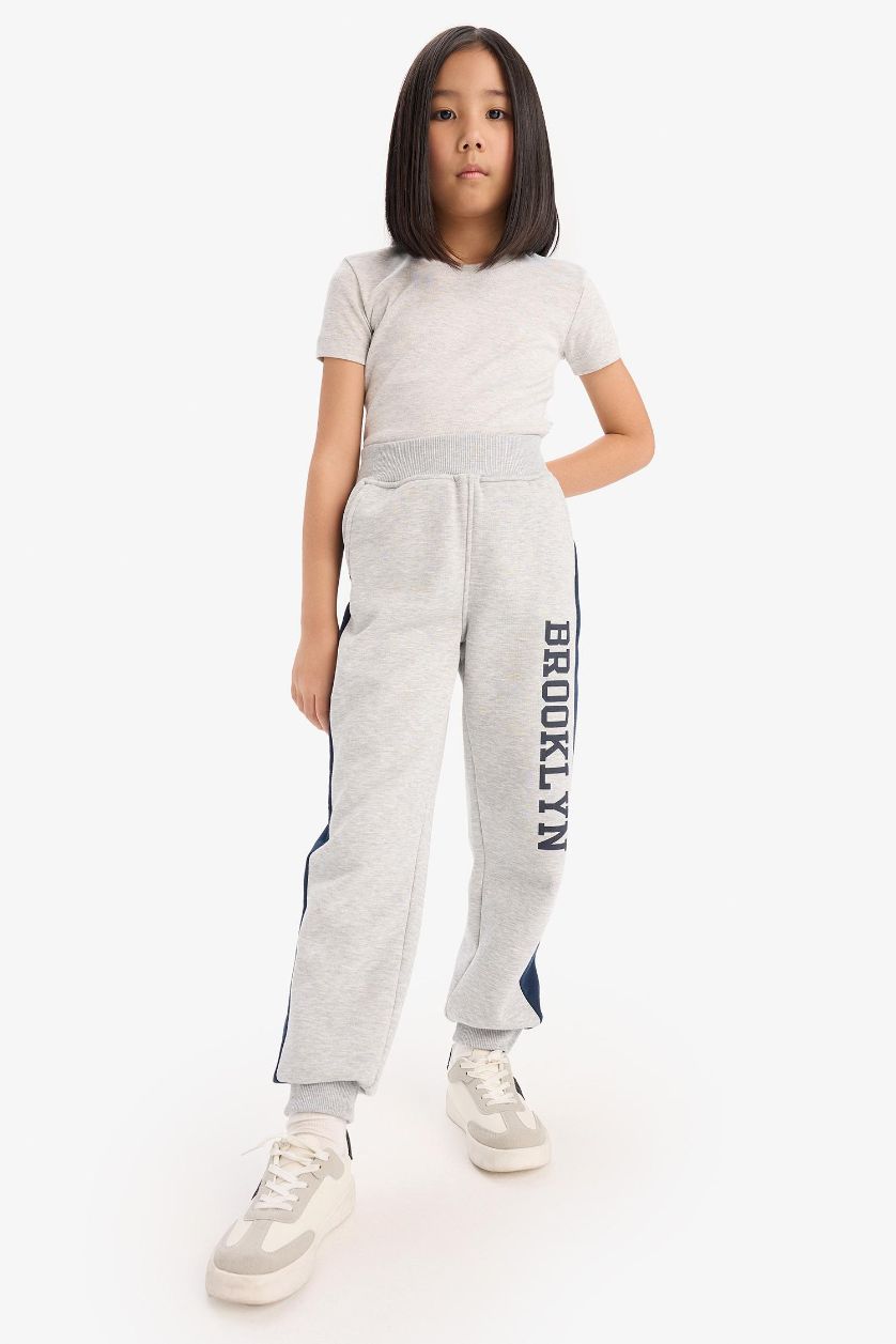 GIRLS & TEENS Grey Melange Girl Printed Thick Jogger Sweatpants
