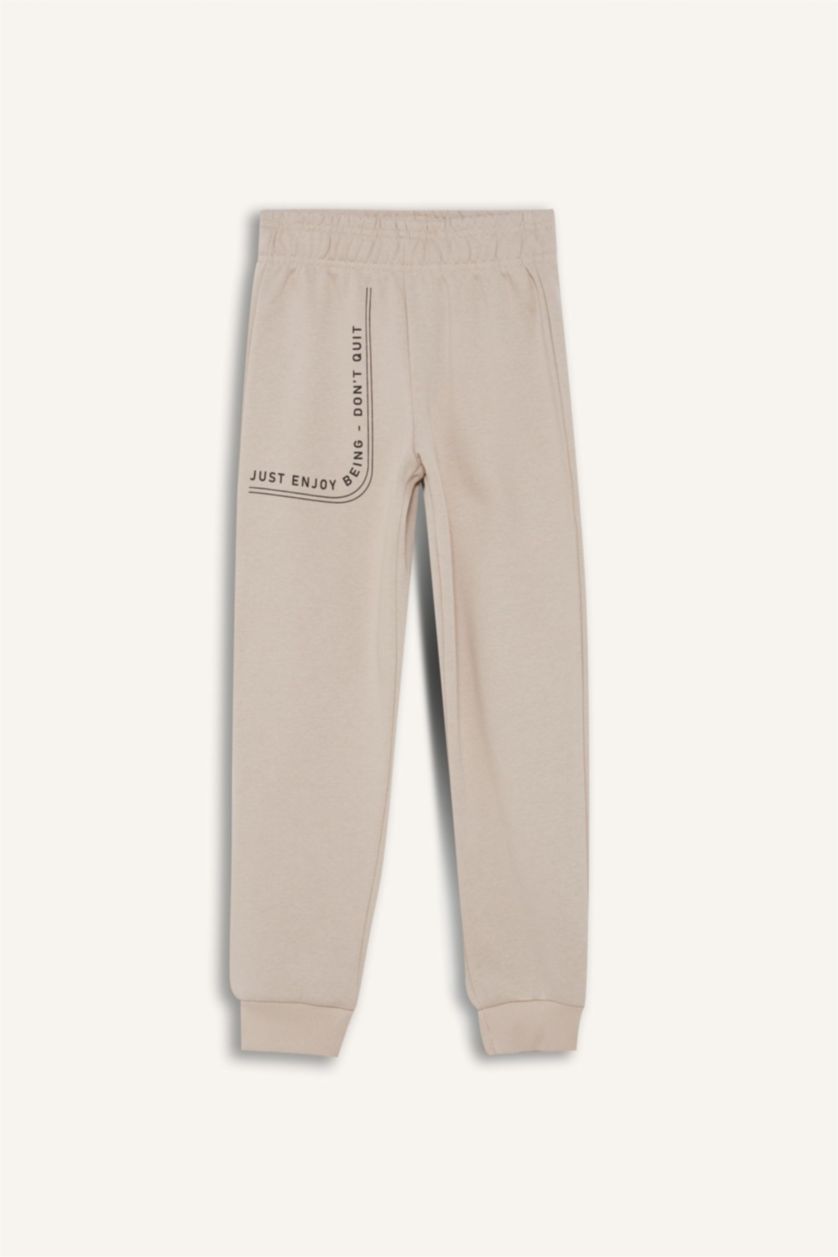 GIRLS & TEENS Beige Girl Printed Elastic Waist Leg Jogger Sweatpants